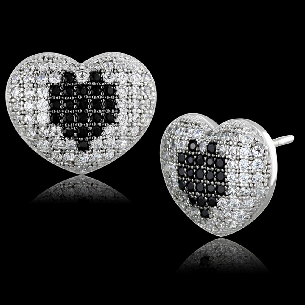 TS483 - Rhodium + Ruthenium 925 Sterling Silver Earrings with AAA Grade CZ  in Black Diamond