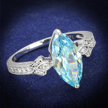 Load image into Gallery viewer, TS502 - Rhodium 925 Sterling Silver Ring with AAA Grade CZ  in Sea Blue