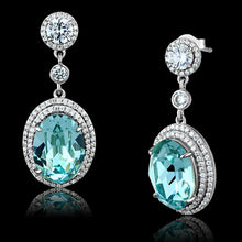 Load image into Gallery viewer, TS508 - Rhodium 925 Sterling Silver Earrings with Top Grade Crystal  in Sea Blue