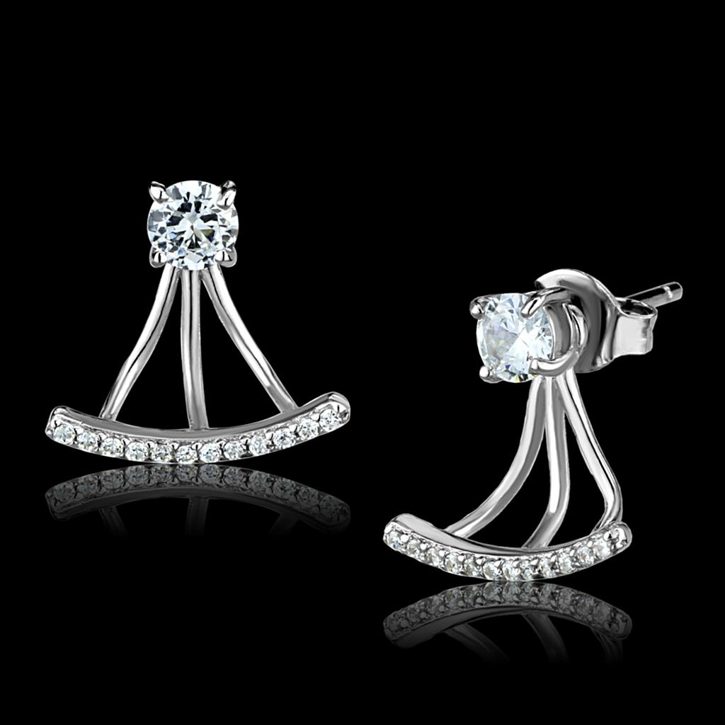 TS512 - Rhodium 925 Sterling Silver Earrings with AAA Grade CZ  in Clear