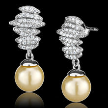 Load image into Gallery viewer, TS531 - Rhodium 925 Sterling Silver Earrings with Synthetic Pearl in Topaz