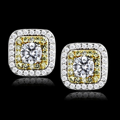 TS551 - Reverse Two-Tone 925 Sterling Silver Earrings with AAA Grade CZ  in Clear