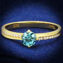 Load image into Gallery viewer, TS561 - Gold 925 Sterling Silver Ring with AAA Grade CZ  in Sea Blue