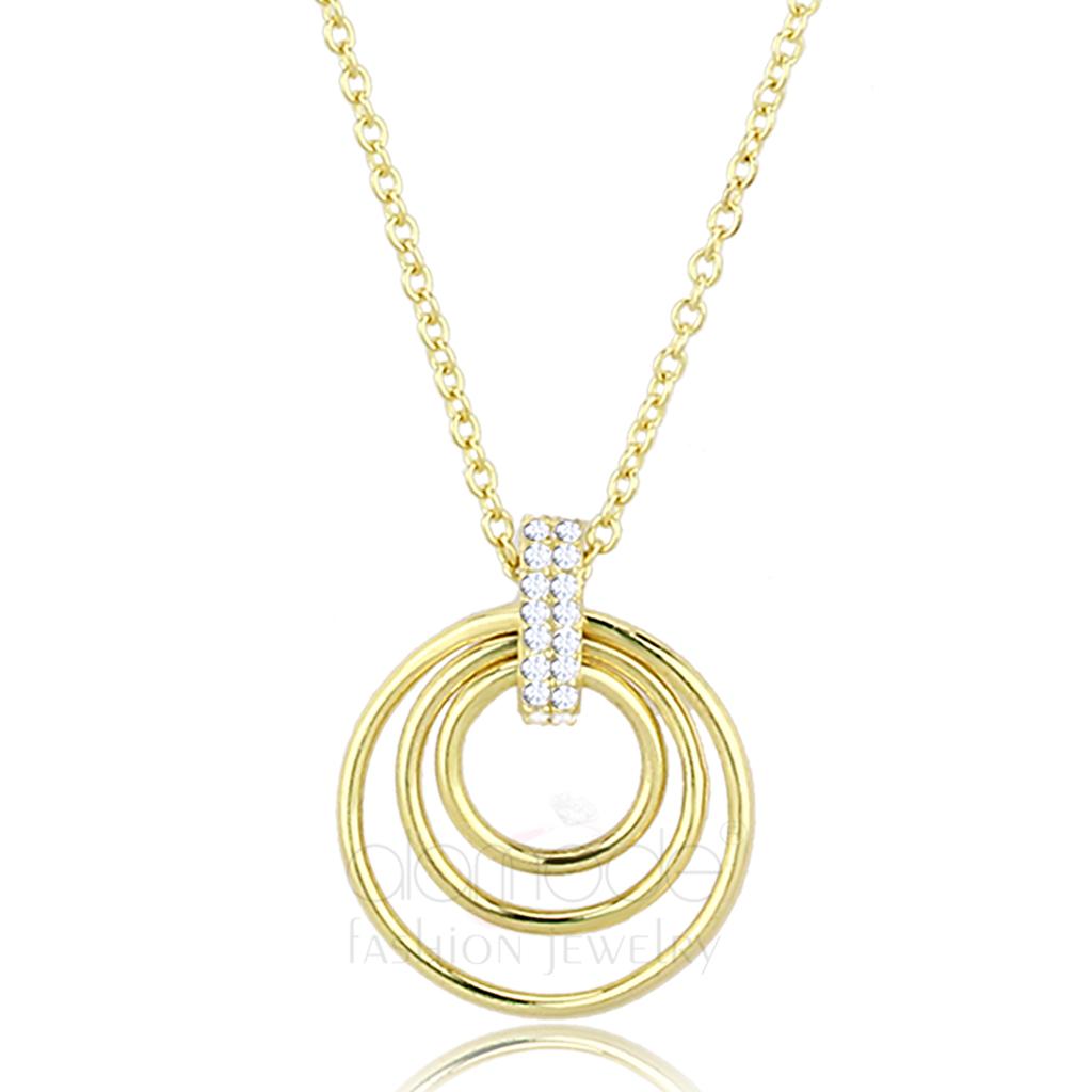 TS601 - Gold 925 Sterling Silver Necklace with AAA Grade CZ  in Clear