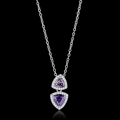 TS607 - Rhodium 925 Sterling Silver Chain Pendant with AAA Grade CZ  in Amethyst