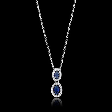 TS608 - Rhodium 925 Sterling Silver Chain Pendant with Synthetic Synthetic Glass in Montana