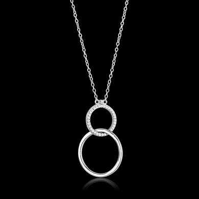 TS609 - Rhodium 925 Sterling Silver Chain Pendant with AAA Grade CZ  in Clear