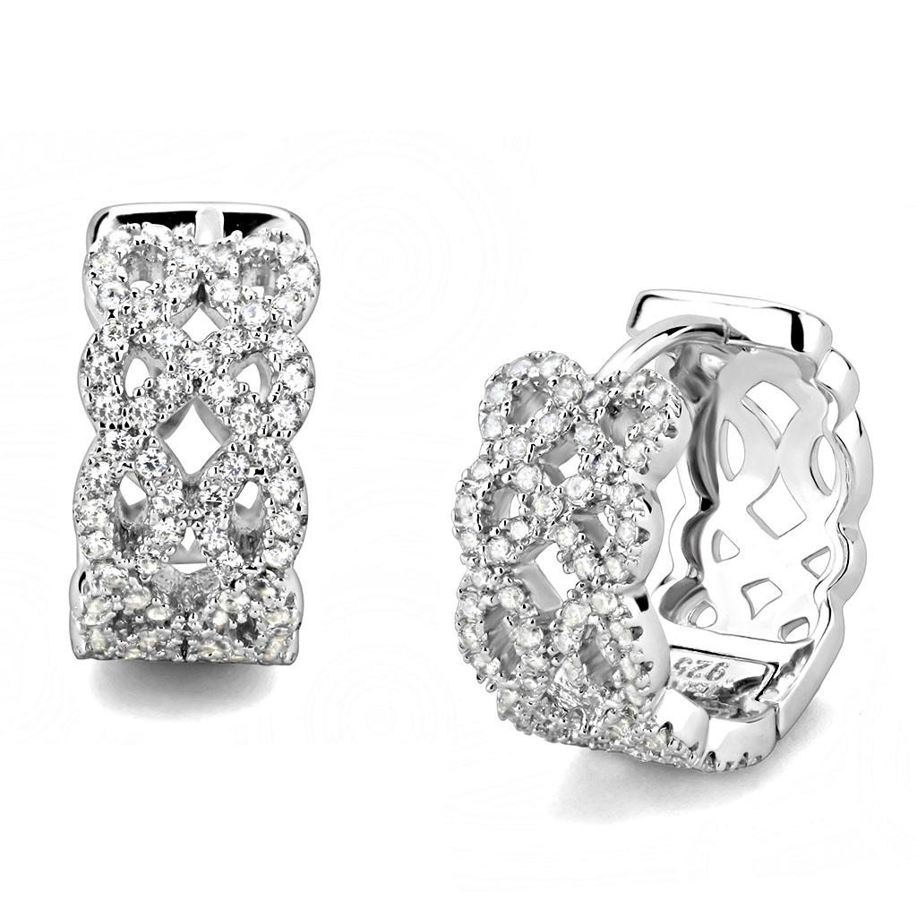 TS616 - Rhodium 925 Sterling Silver Earrings with AAA Grade CZ  in Clear