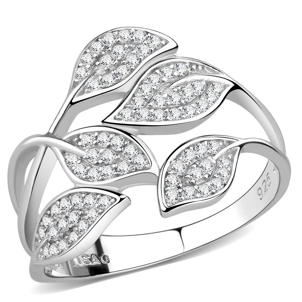 TS618 - Rhodium 925 Sterling Silver Ring with AAA Grade CZ  in Clear