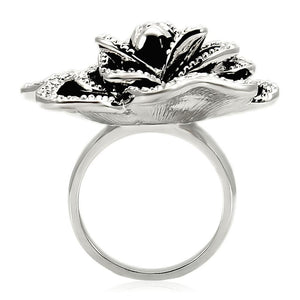 0W252 - Rhodium Brass Ring with Top Grade Crystal  in Clear