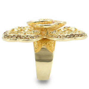 0W312 - Gold Brass Ring with AAA Grade CZ  in Multi Color