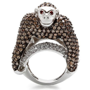 0W001 - Rhodium + Ruthenium Brass Ring with AAA Grade CZ  in Champagne