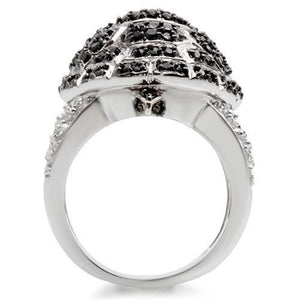 0W005 - Rhodium + Ruthenium Brass Ring with AAA Grade CZ  in Jet