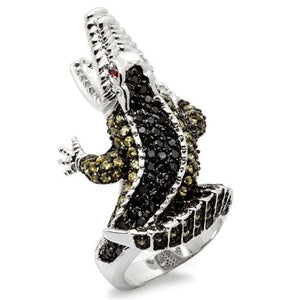 0W007 - Rhodium + Ruthenium Brass Ring with AAA Grade CZ  in Multi Color