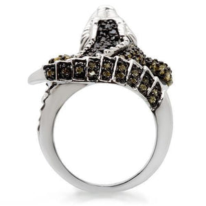0W007 - Rhodium + Ruthenium Brass Ring with AAA Grade CZ  in Multi Color