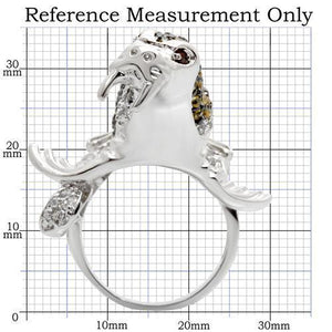 0W008 - Rhodium + Ruthenium Brass Ring with AAA Grade CZ  in Multi Color