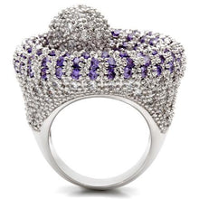 Load image into Gallery viewer, 0W018 - Rhodium Brass Ring with AAA Grade CZ  in Tanzanite