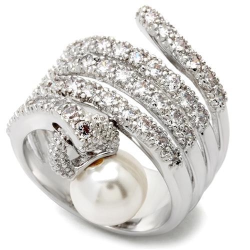 0W031 - Rhodium Brass Ring with AAA Grade CZ  in Clear