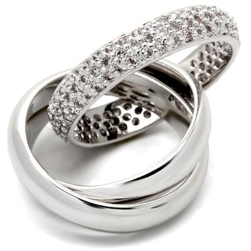 0W065 - Rhodium Brass Ring with AAA Grade CZ  in Clear