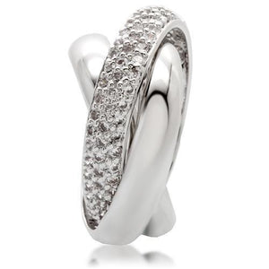 0W065 - Rhodium Brass Ring with AAA Grade CZ  in Clear