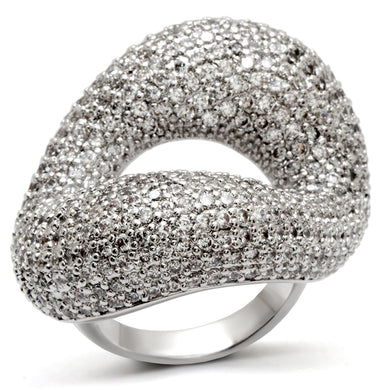 0W066 Rhodium Brass Ring with AAA Grade CZ in Clear