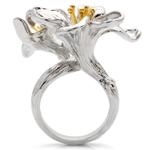 0W082 - Gold+Rhodium Brass Ring with No Stone
