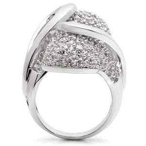 0W118 - Rhodium Brass Ring with AAA Grade CZ  in Clear