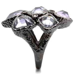 0W120 - Ruthenium Brass Ring with AAA Grade CZ  in Light Amethyst