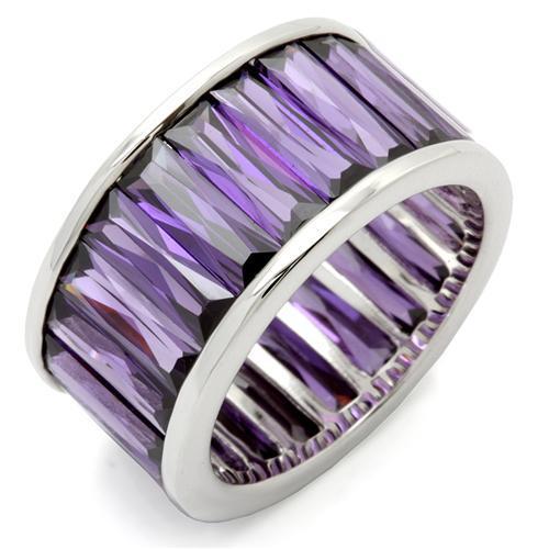 0W128 - Rhodium Brass Ring with AAA Grade CZ  in Amethyst