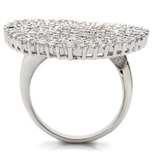 0W146 - Rhodium Brass Ring with AAA Grade CZ  in Clear