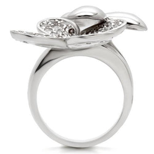 0W147 - Rhodium Brass Ring with AAA Grade CZ  in Clear