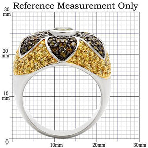 0W154 - Rhodium+Gold+ Ruthenium Brass Ring with AAA Grade CZ  in Multi Color