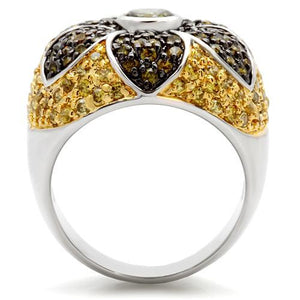 0W154 - Rhodium+Gold+ Ruthenium Brass Ring with AAA Grade CZ  in Multi Color