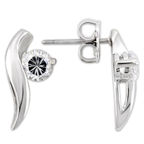 0W177 - Rhodium 925 Sterling Silver Earrings with AAA Grade CZ  in Clear