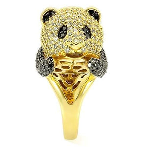 0W182 - Gold+Ruthenium Brass Ring with AAA Grade CZ  in Jet
