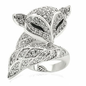 0W185 - Rhodium Brass Ring with AAA Grade CZ  in Clear