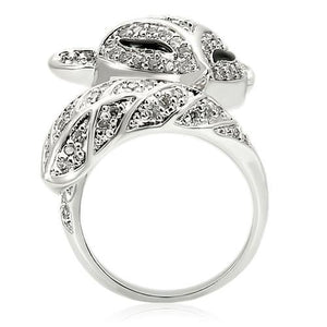 0W185 - Rhodium Brass Ring with AAA Grade CZ  in Clear