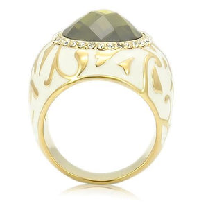 0W200 Gold Brass Ring with AAA Grade CZ in Olivine color