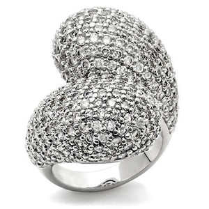 0W216 - Rhodium Brass Ring with AAA Grade CZ  in Clear