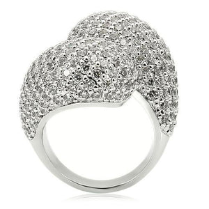 0W216 - Rhodium Brass Ring with AAA Grade CZ  in Clear