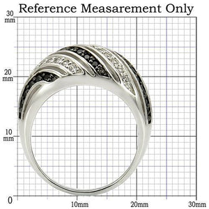 0W224 - Rhodium + Ruthenium Brass Ring with AAA Grade CZ  in Jet