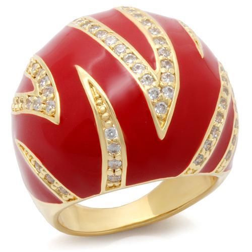 0W229 - Gold Brass Ring with AAA Grade CZ  in Clear