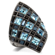 Load image into Gallery viewer, 0W235 - Ruthenium Brass Ring with Top Grade Crystal  in Sea Blue