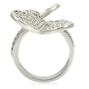 0W237 - Rhodium Brass Ring with AAA Grade CZ  in Clear