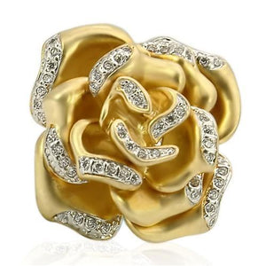 0W250 - Matte Gold & Rhodium Brass Ring with AAA Grade CZ  in Clear