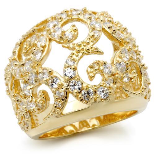 0W274 - Gold Brass Ring with AAA Grade CZ  in Clear