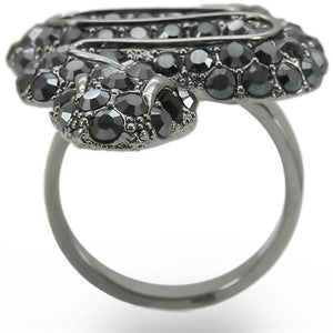 0W282 - Ruthenium Brass Ring with Top Grade Crystal  in Jet
