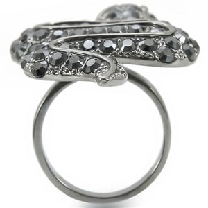 0W282 - Ruthenium Brass Ring with Top Grade Crystal  in Jet