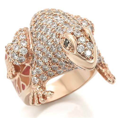 0W283 - Rose Gold Brass Ring with AAA Grade CZ  in Jet
