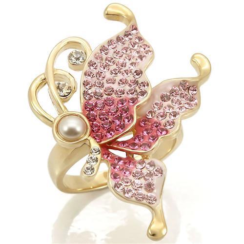 0W289 - Gold Brass Ring with Top Grade Crystal  in Multi Color